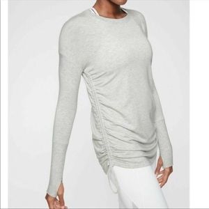 Athleta Drishti Gray Ruched Side Crewneck Long Sleeve Top Medium M